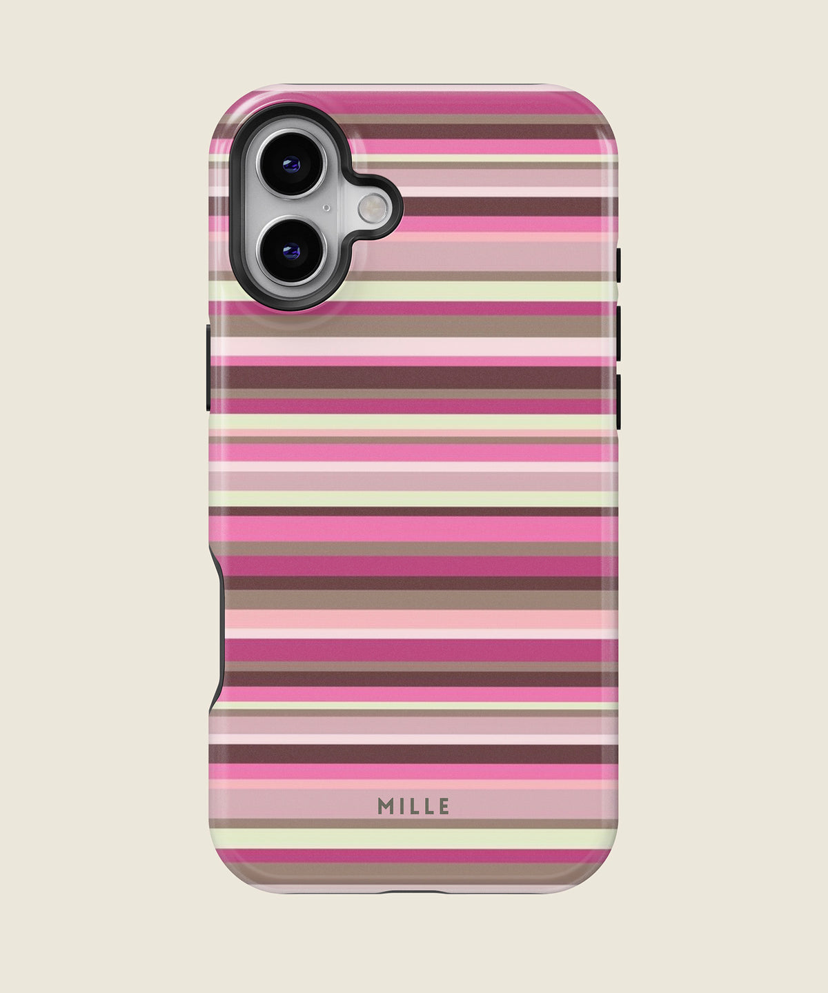 pink and brown striped iPhone case, iPhone 16 Plus