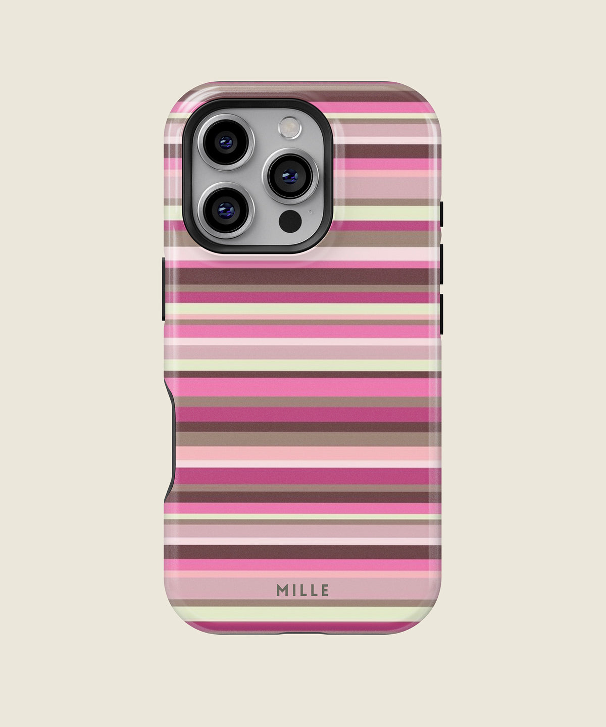 pink and brown striped iPhone case, iPhone 16 Pro