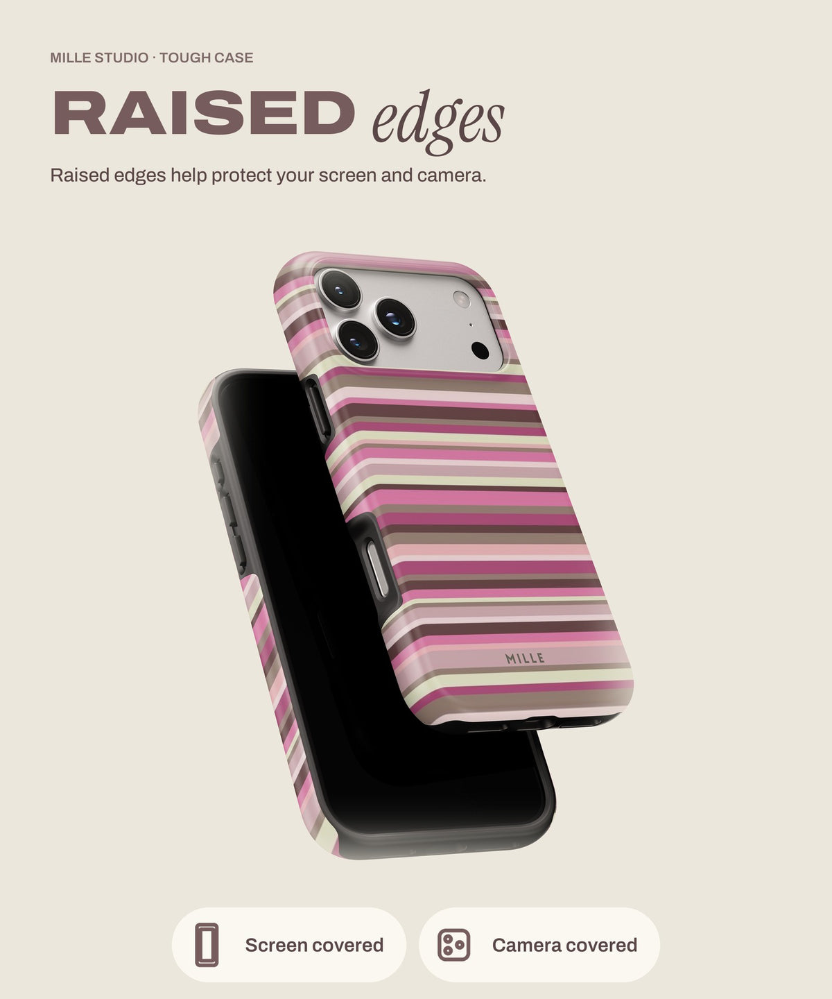Olivia tough iPhone case, raised edges for screen and camera