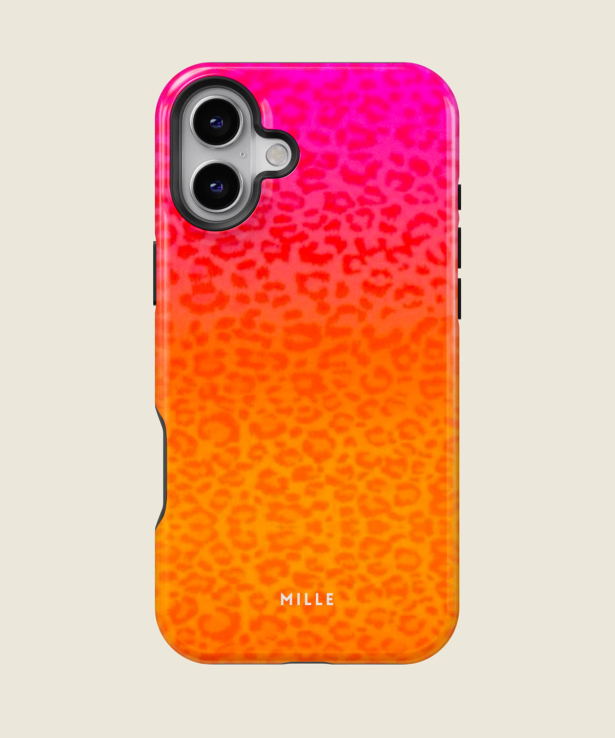 orange and pink leopard print iPhone case, iPhone 16 Plus