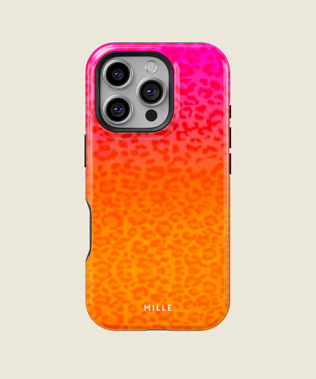 orange and pink leopard print iPhone case, iPhone 16 Pro