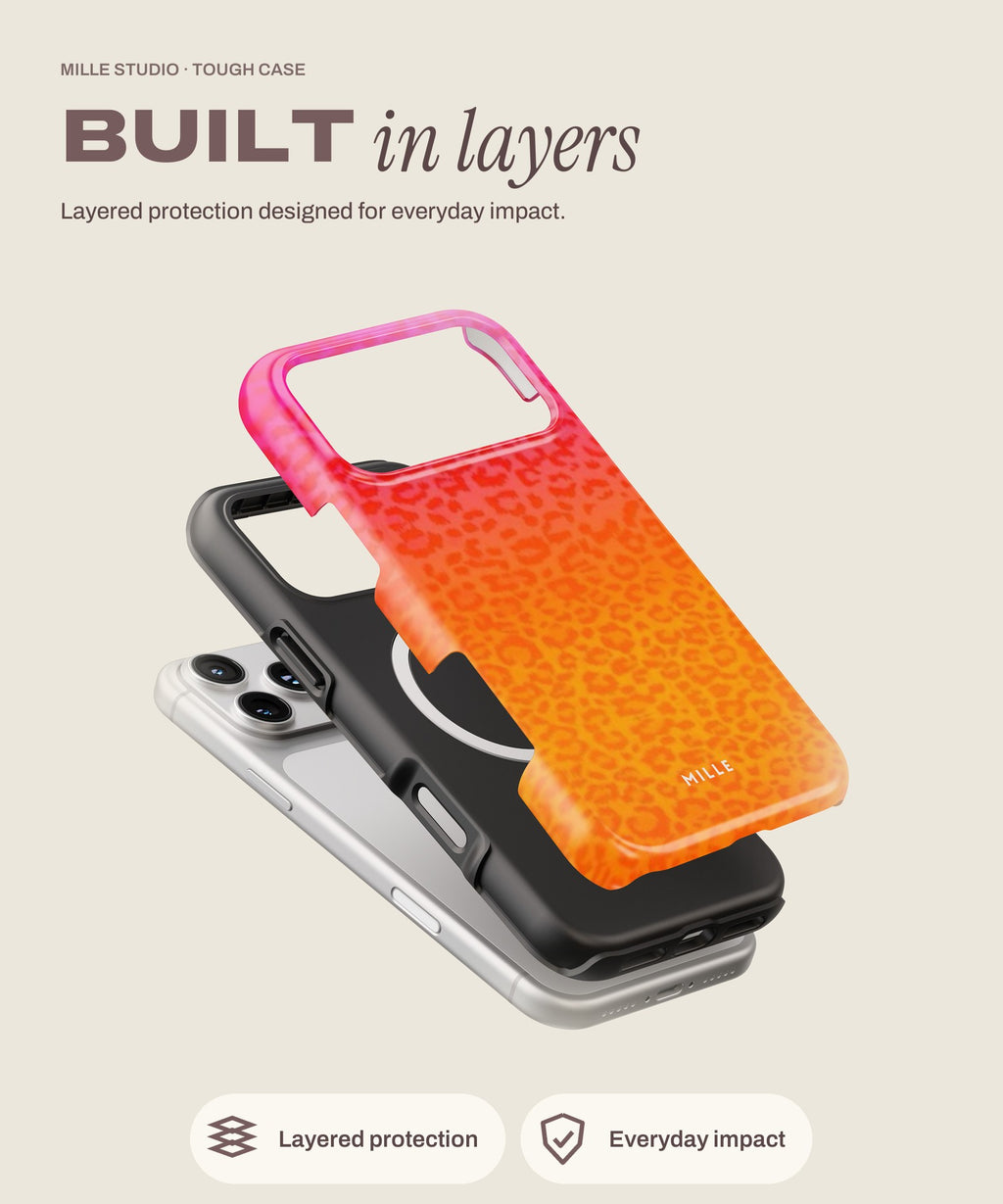 Orange Leopard tough iPhone case, layered protection
