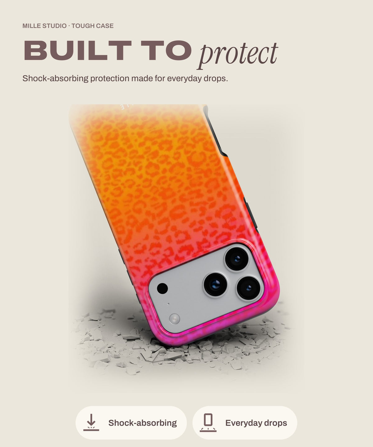 Orange Leopard tough iPhone case, shock-absorbing protection