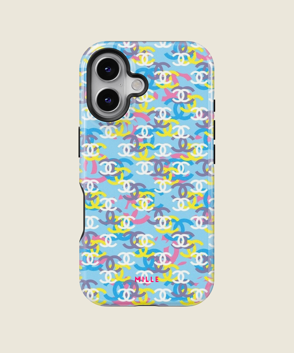 pastel blue colorful pattern iPhone case, iPhone 16