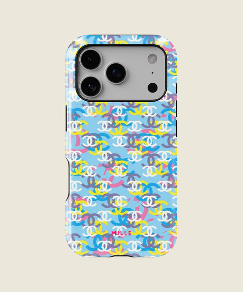 pastel blue colorful pattern iPhone case, iPhone 17 Pro