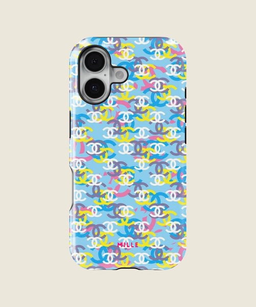 pastel blue colorful pattern iPhone case, iPhone 17