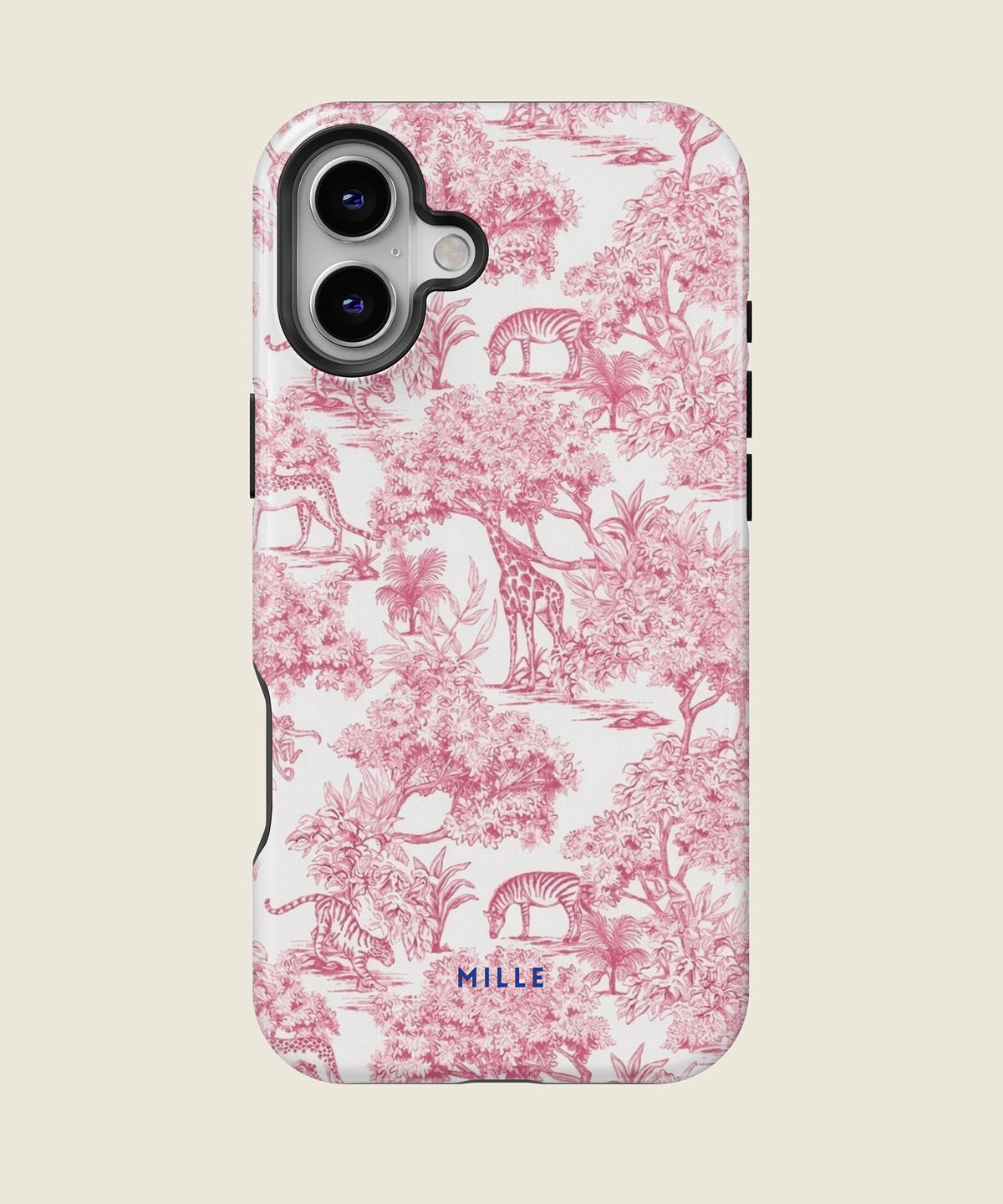 pink toile jungle iPhone case, iPhone 16 Plus