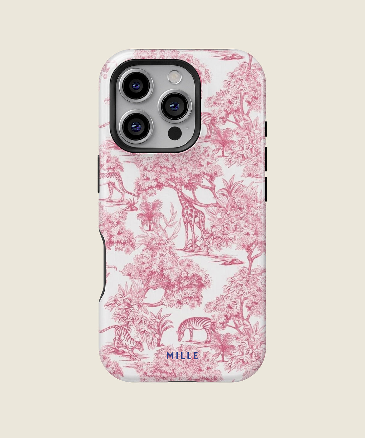 pink toile jungle iPhone case, iPhone 16 Pro