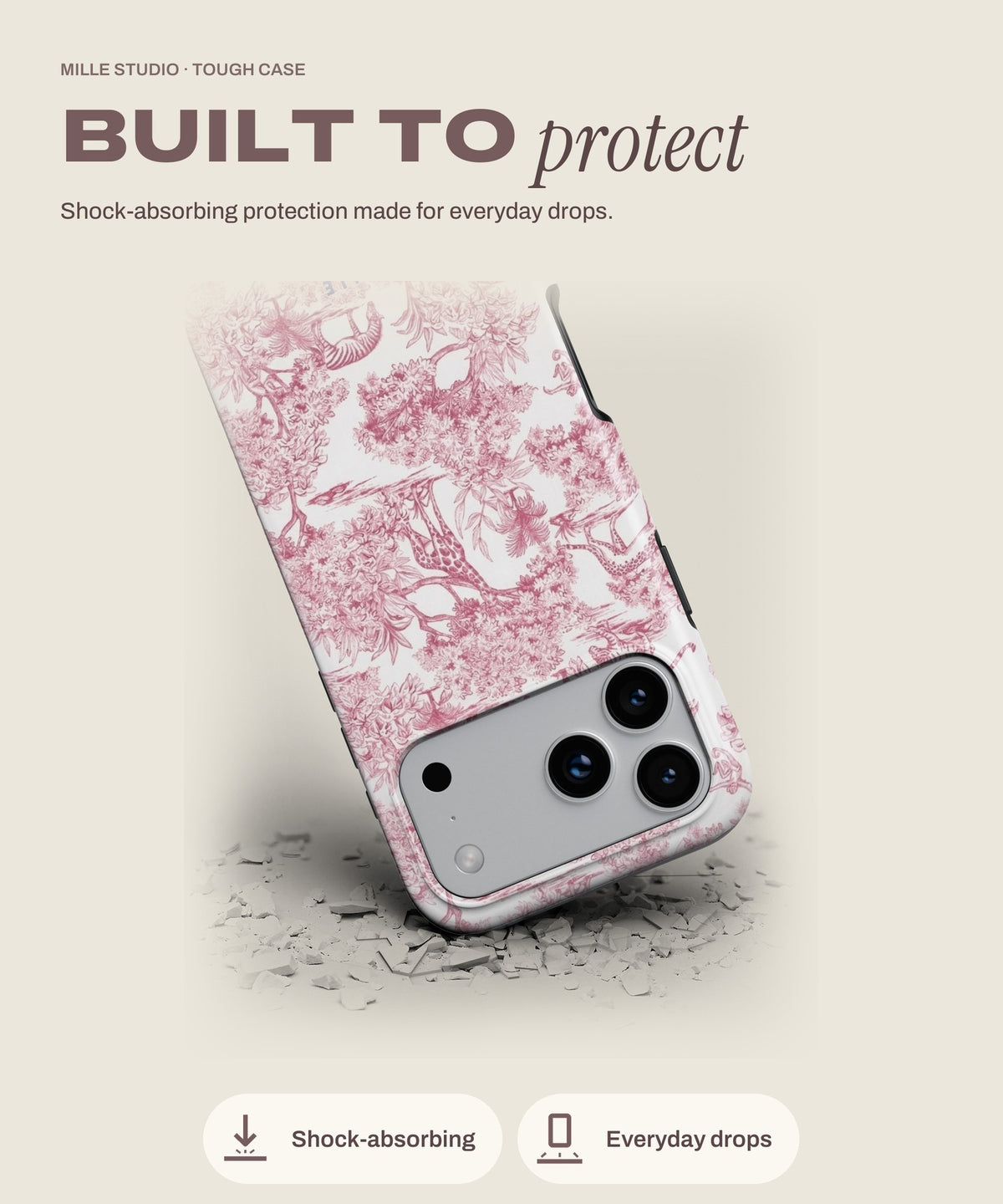 Pink Jungle tough iPhone case, shock-absorbing protection