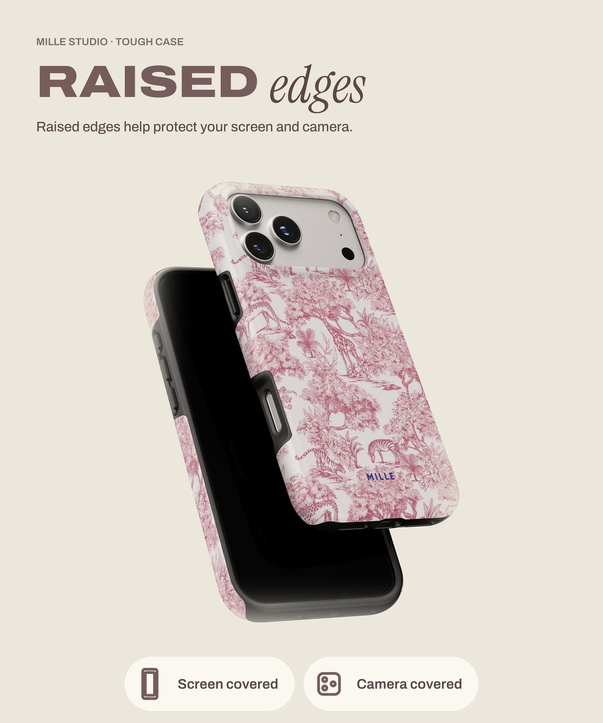 Pink Jungle tough iPhone case, raised edges for screen and camera