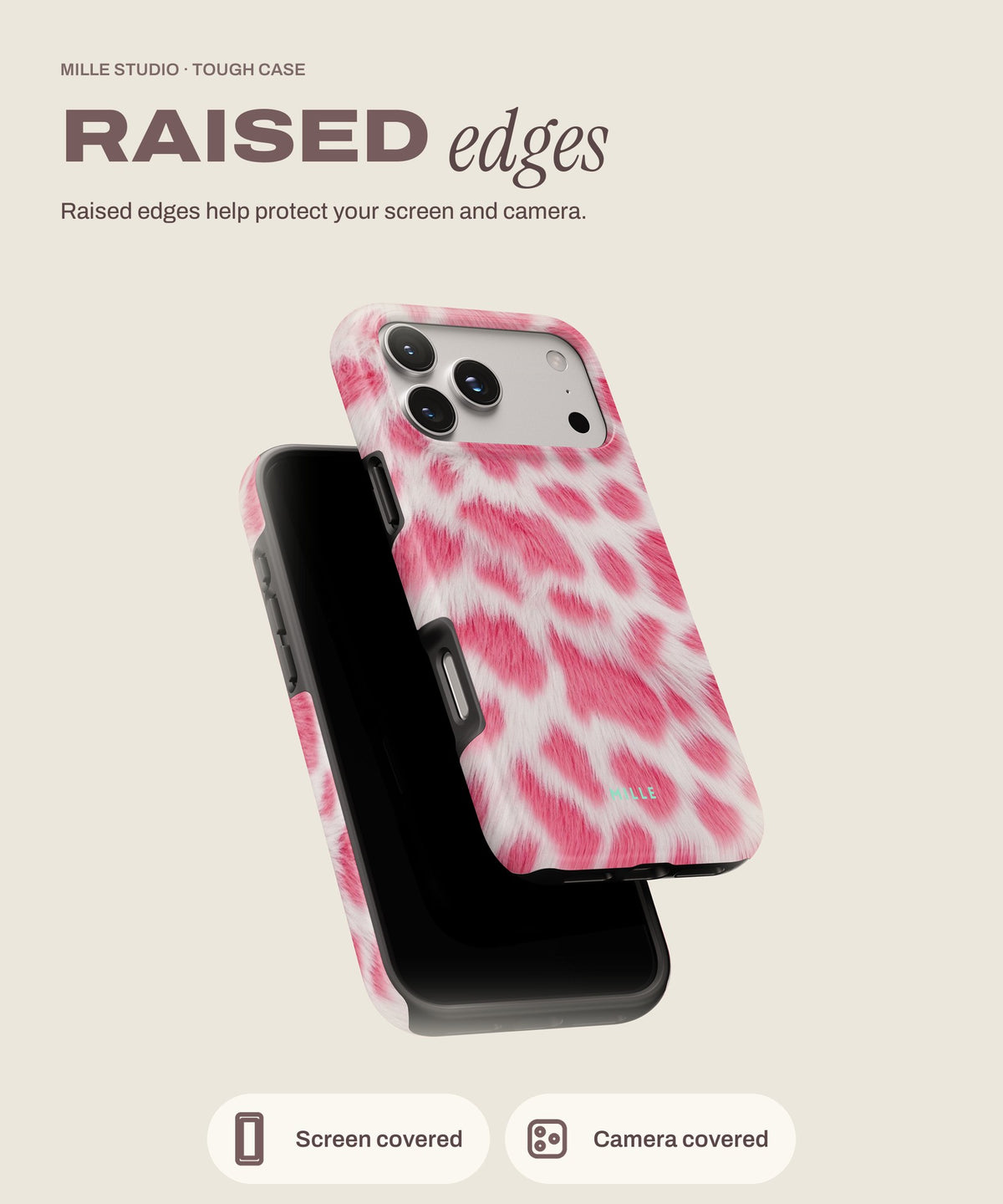 Pink Leopard tough iPhone case, raised edges for screen and camera