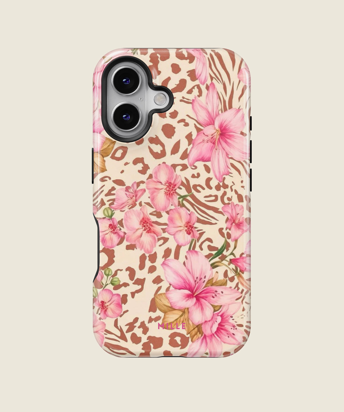 pink lily floral leopard iPhone case, iPhone 16