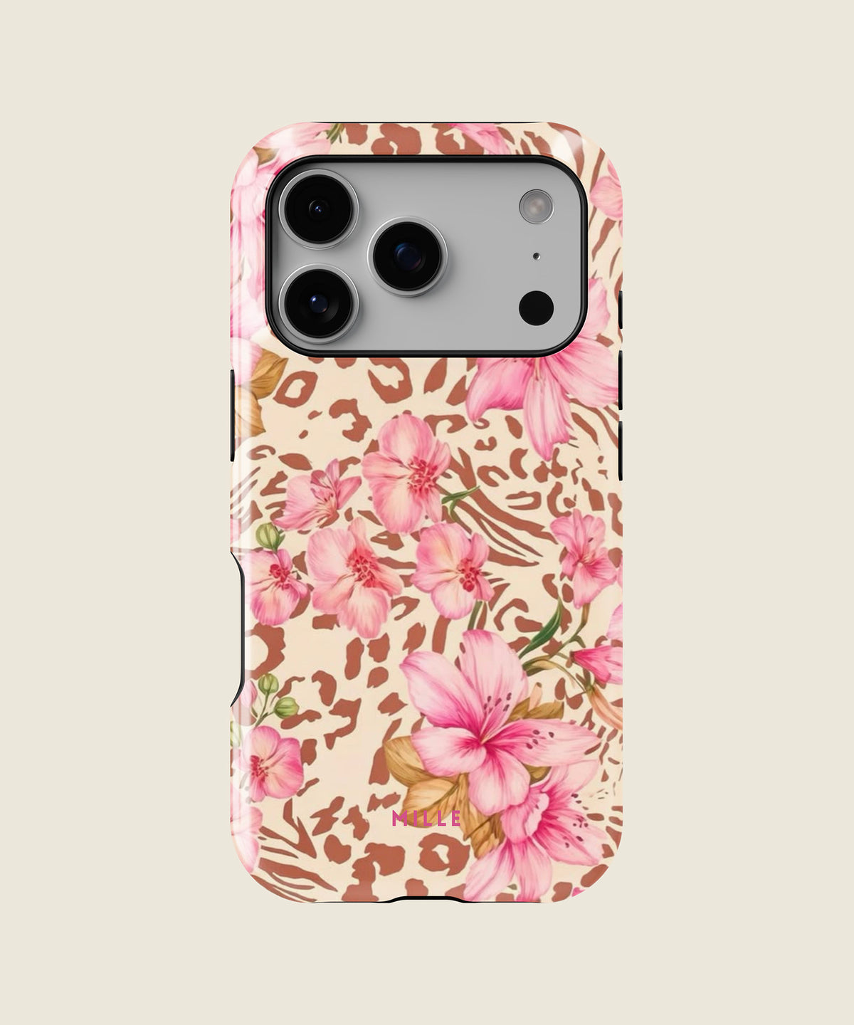 pink lily floral leopard iPhone case, iPhone 17 Pro