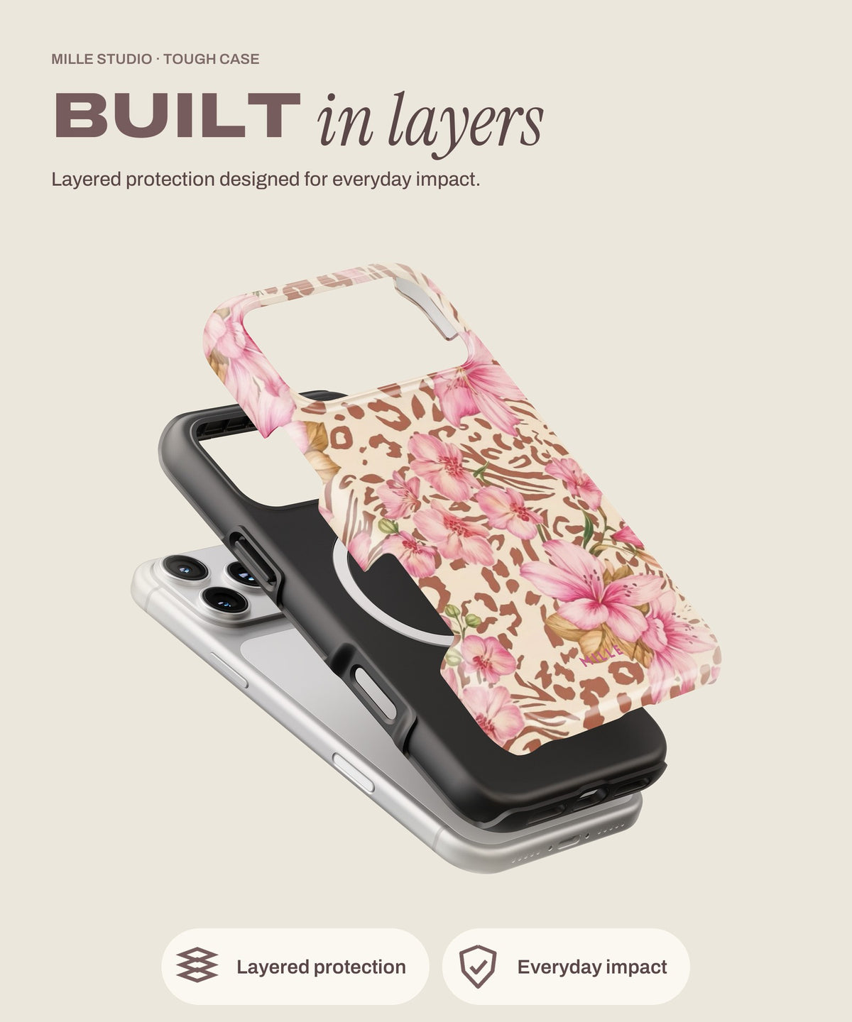 Pink Lys tough iPhone case, layered protection