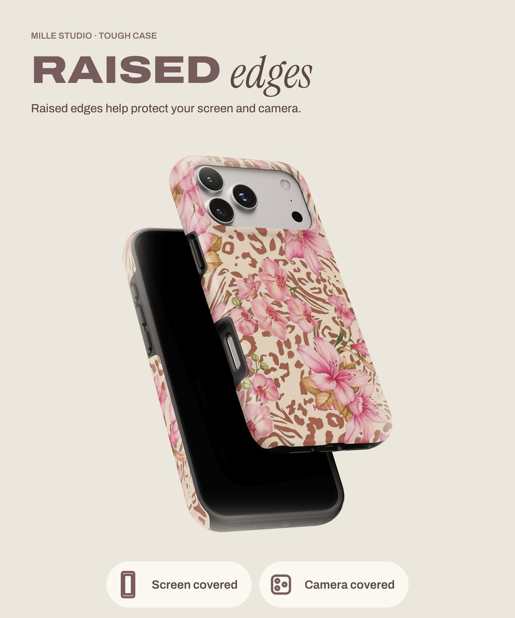 Pink Lys tough iPhone case, raised edges for screen and camera
