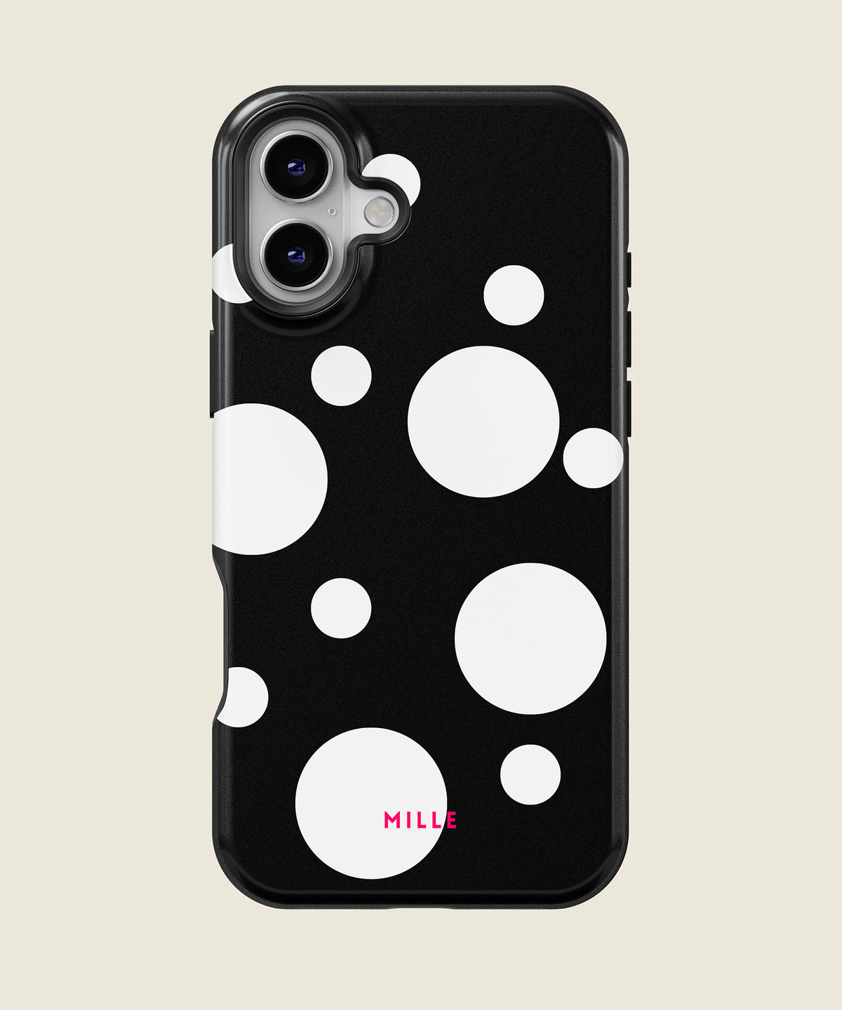 black and white big polka dot iPhone case, iPhone 16 Plus
