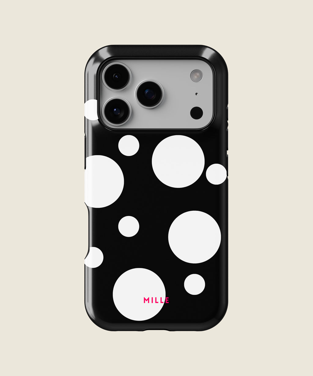 black and white big polka dot iPhone case, iPhone 17 Pro