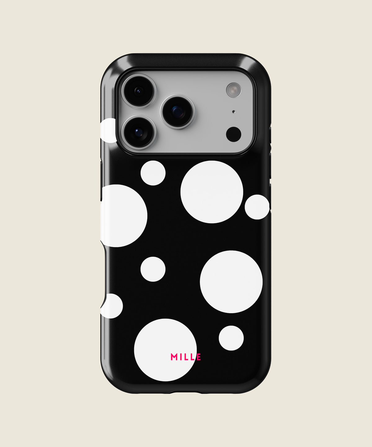 black and white big polka dot iPhone case, iPhone 17 Pro