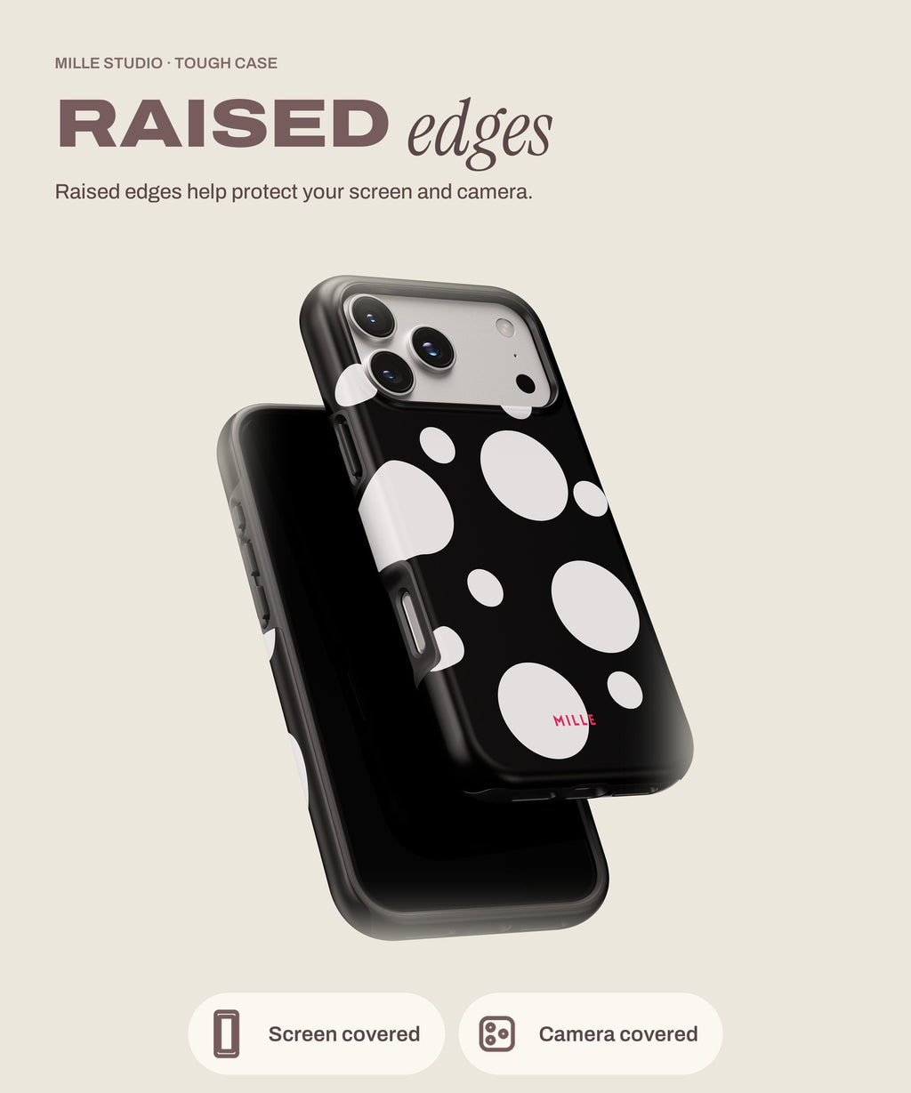 PolkaDot tough iPhone case, raised edges for screen and camera