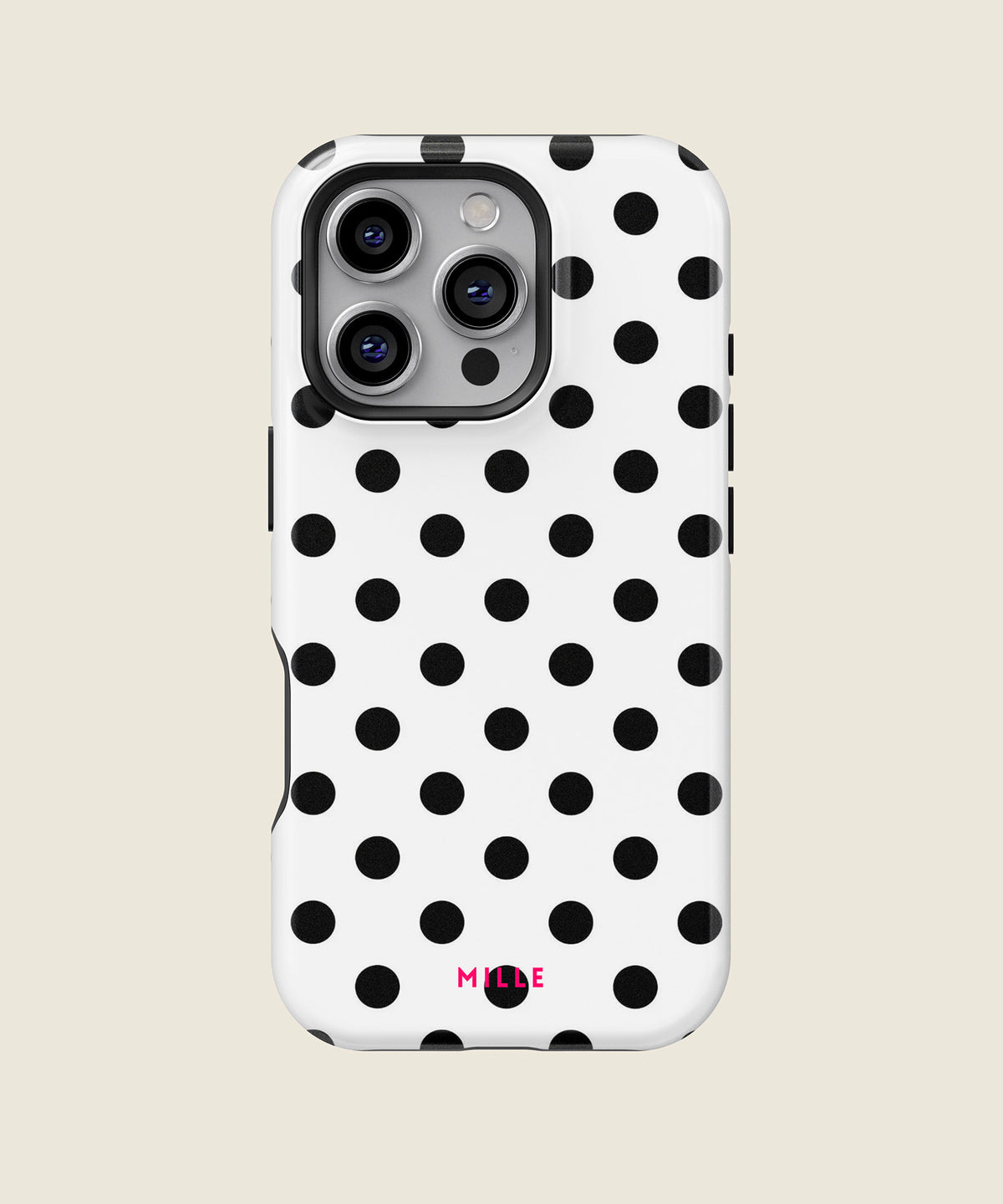 white and black polka dot iPhone case, iPhone 16 Pro