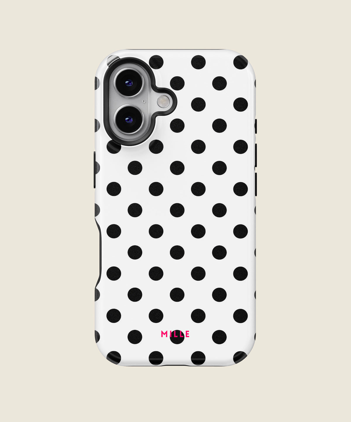 white and black polka dot iPhone case, iPhone 16