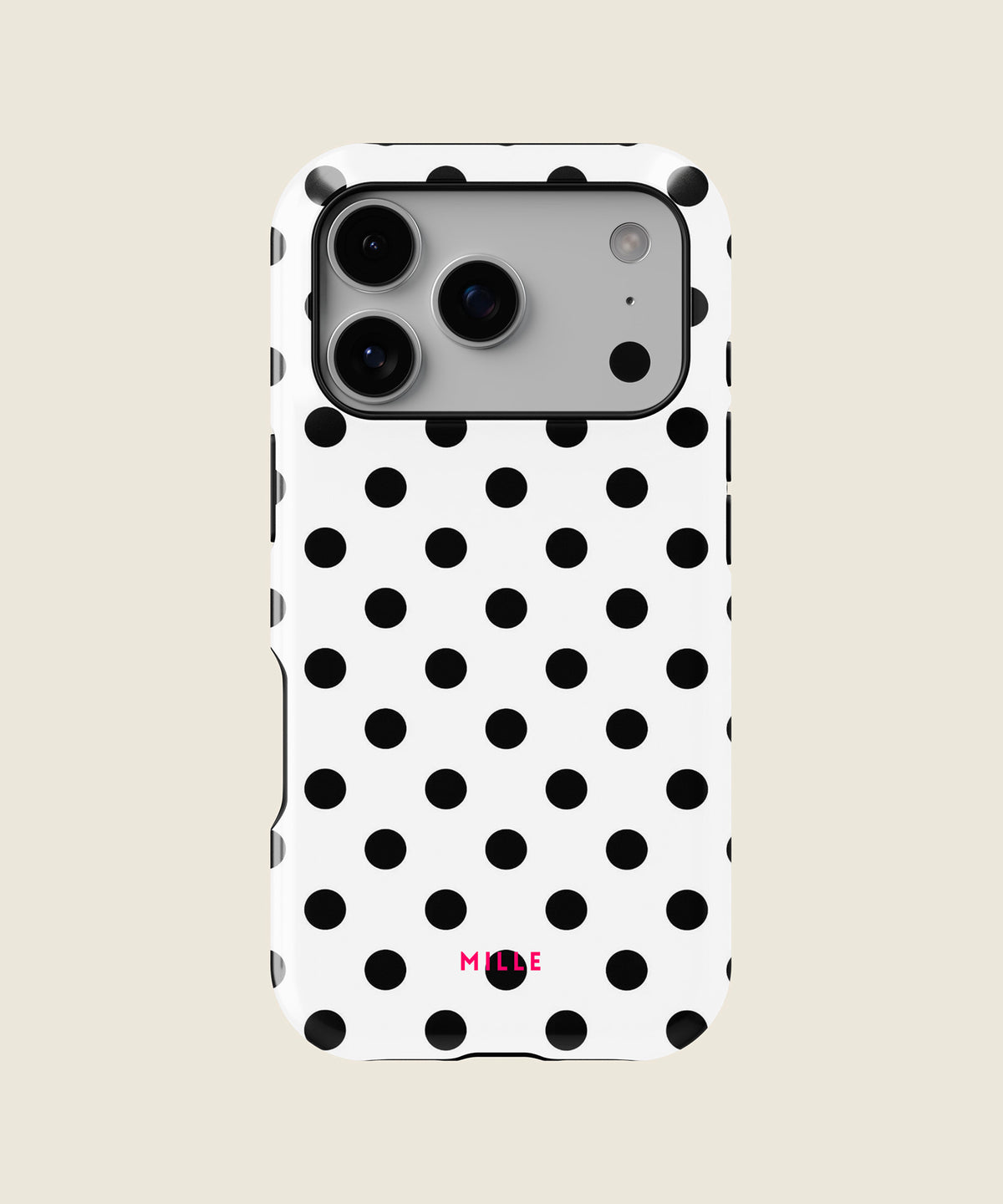 white and black polka dot iPhone case, iPhone 17 Pro