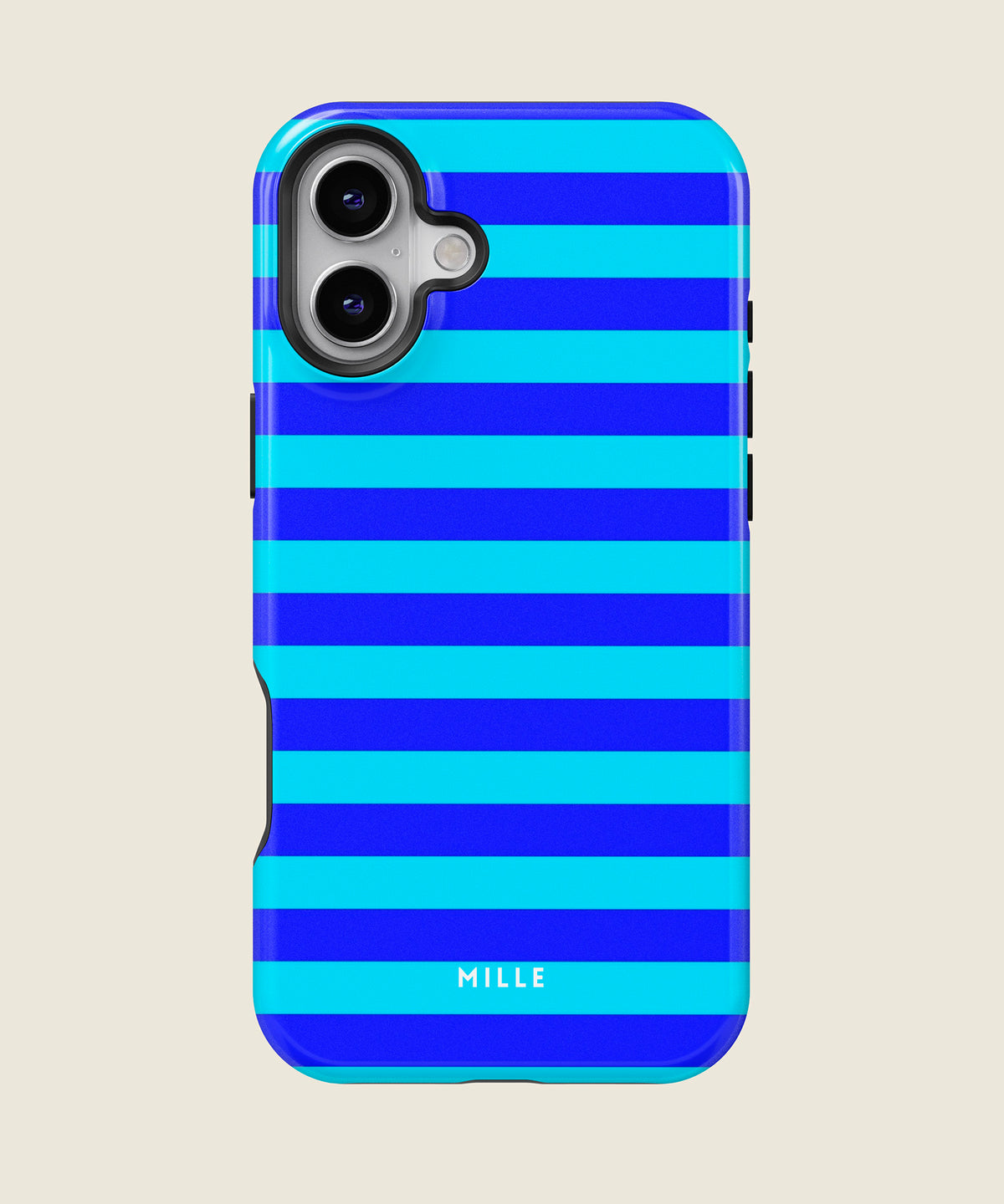 cobalt and cyan blue striped iPhone case, iPhone 16 Plus