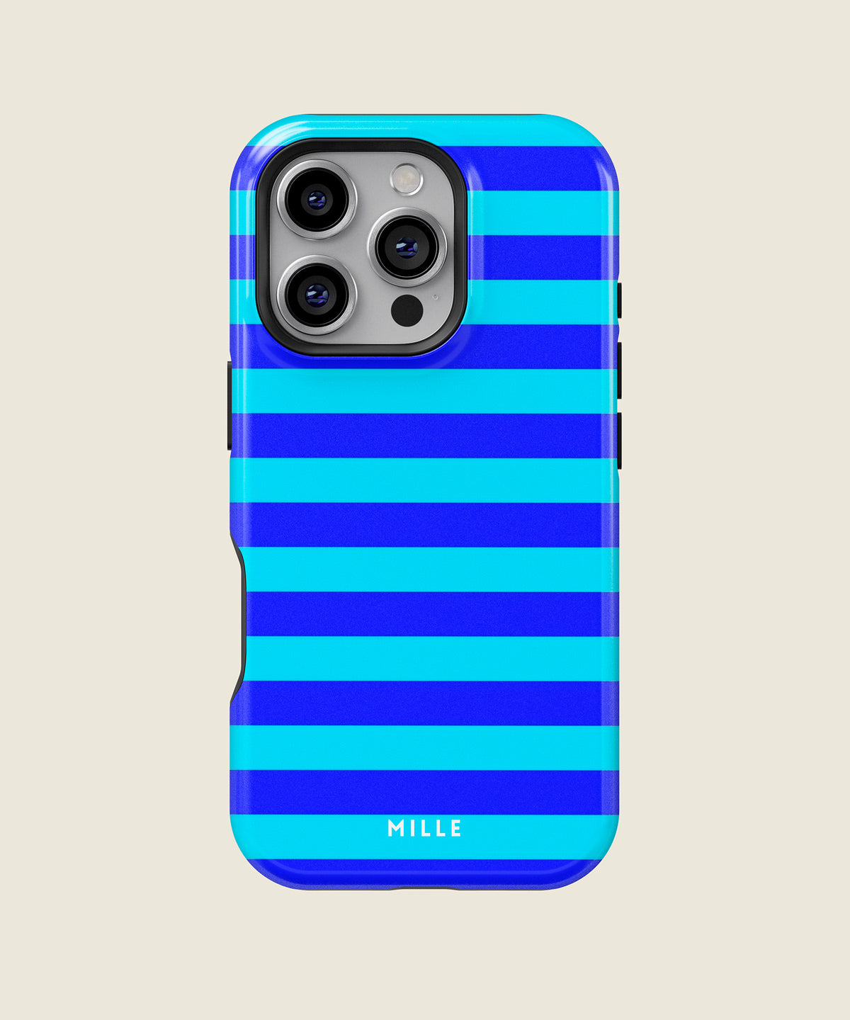 cobalt and cyan blue striped iPhone case, iPhone 16 Pro
