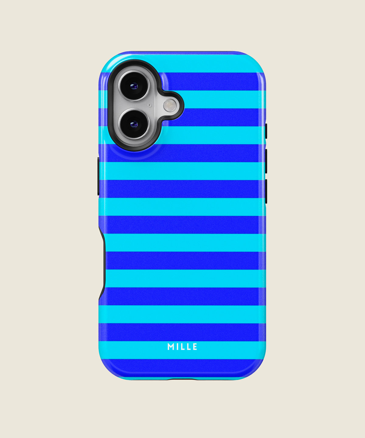 cobalt and cyan blue striped iPhone case, iPhone 16