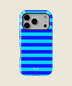 cobalt and cyan blue striped iPhone case, iPhone 17 Pro