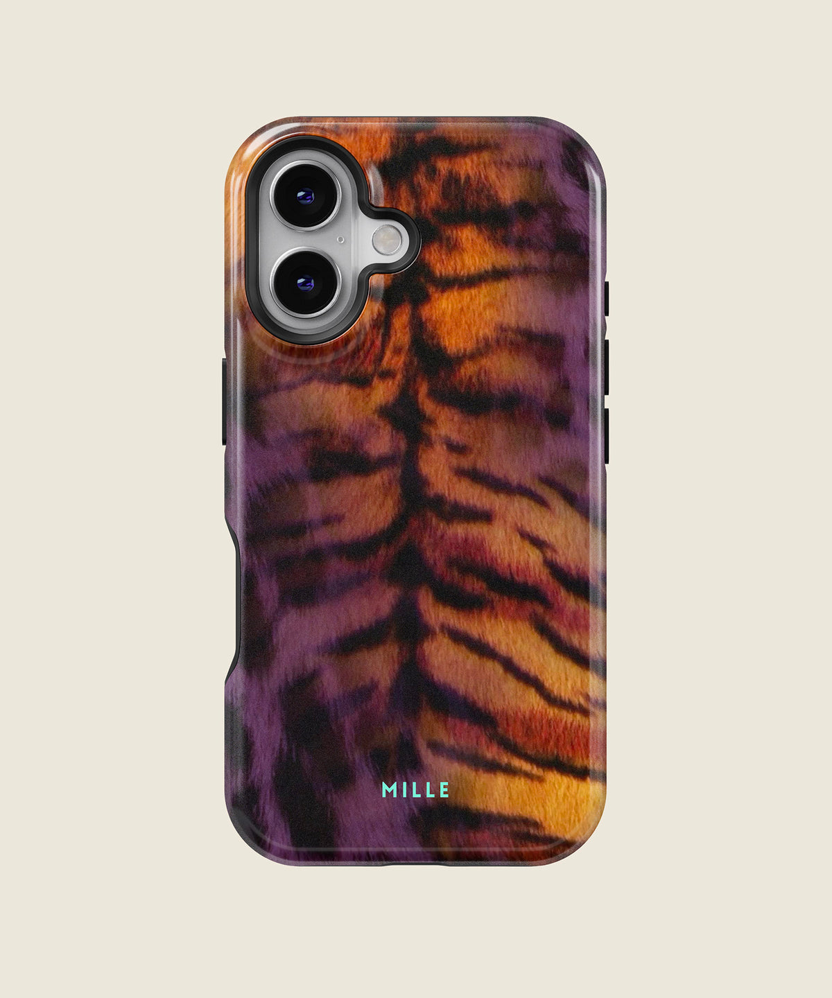 purple and orange tiger print iPhone case, iPhone 16