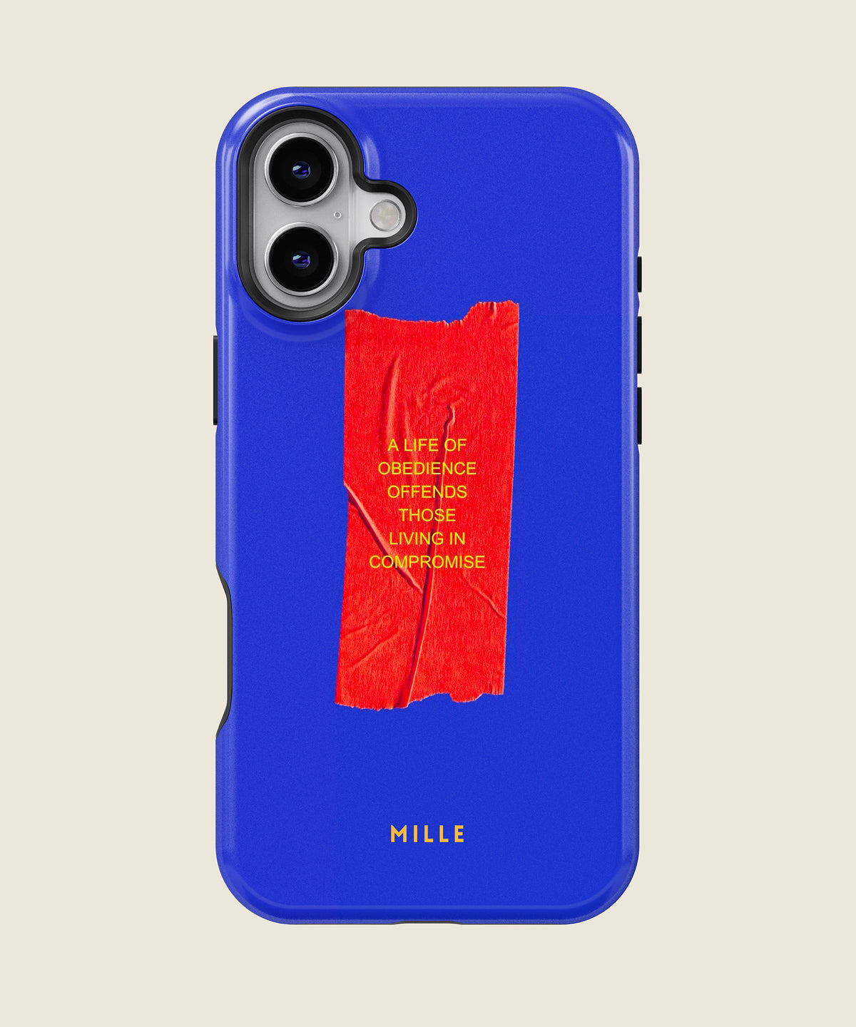 cobalt blue red tape quote iPhone case, iPhone 16 Plus