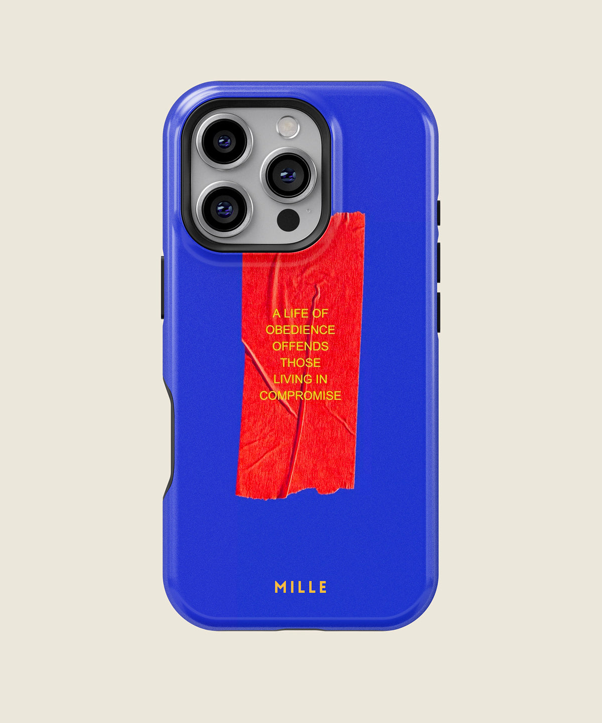 cobalt blue red tape quote iPhone case, iPhone 16 Pro