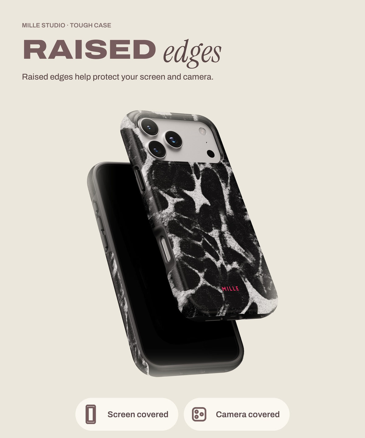 Zebra tough iPhone case, raised edges for screen and camera