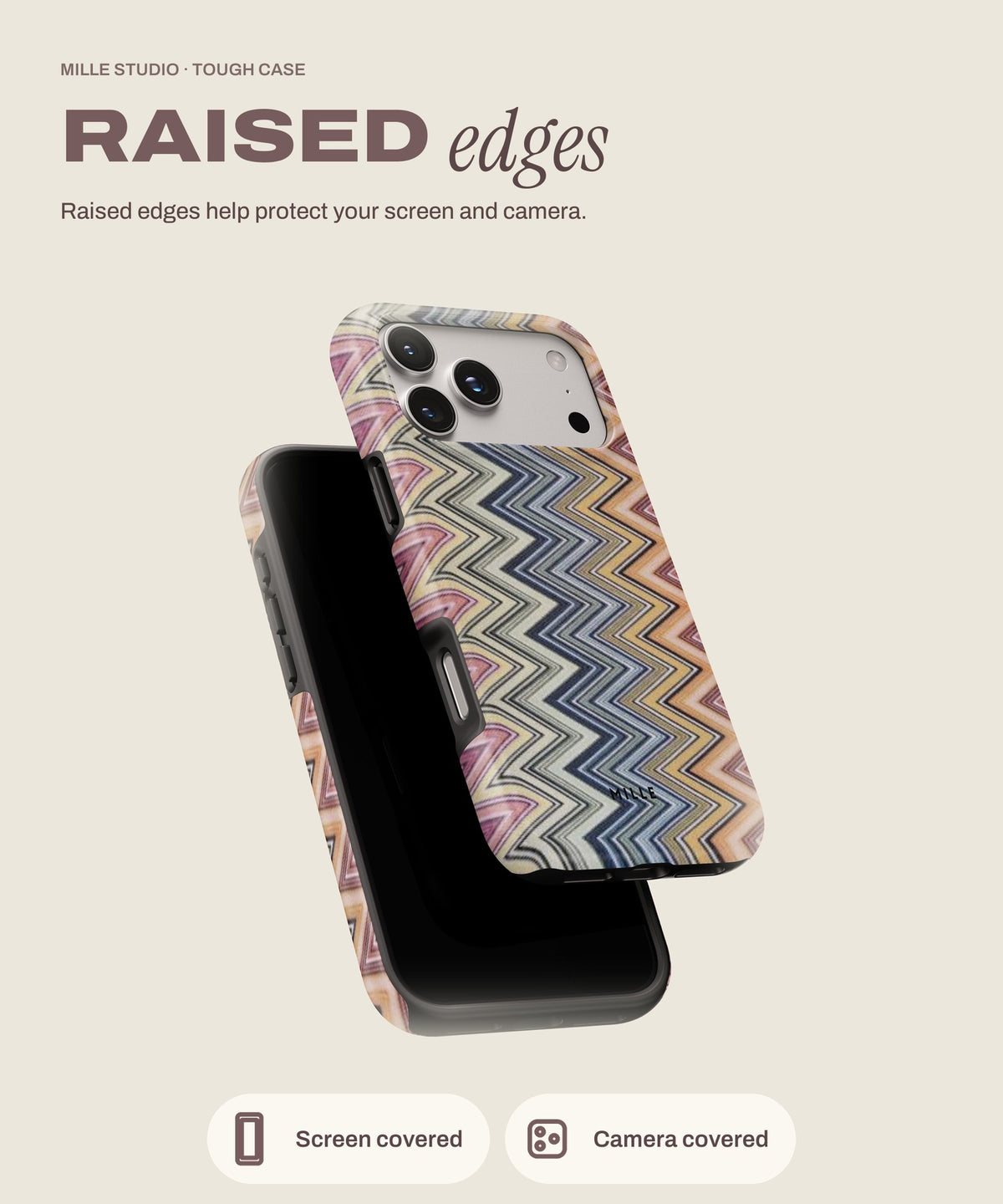 Ziggy tough iPhone case, raised edges for screen and camera